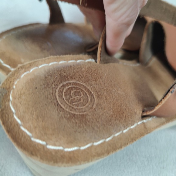 Urban Outfitters Wooden Clogs Sandals Women 10 Tan Leather Strappy Preppy Scandi - Picture 8 of 11